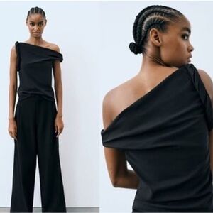 Zara Black One-Shoulder Knot Top